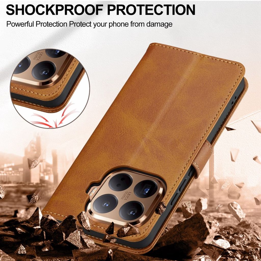 Lc.Imeeke Xiaomi 17T Pro Etui med Kortlomme Stativfunksjon Lysebrun