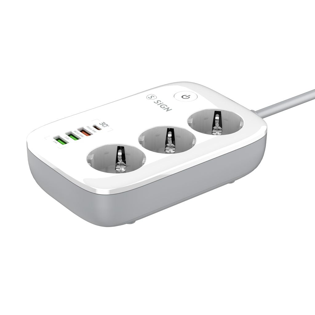 SiGN Smart WiFi 3-vägs Grenuttag 30W USB-A/USB-C 1.5m