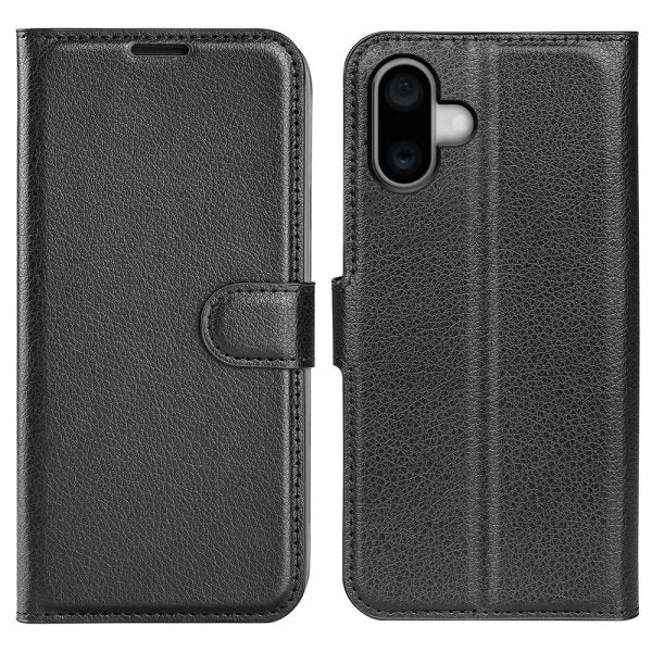 iPhone 16 Etui Litchi Svart