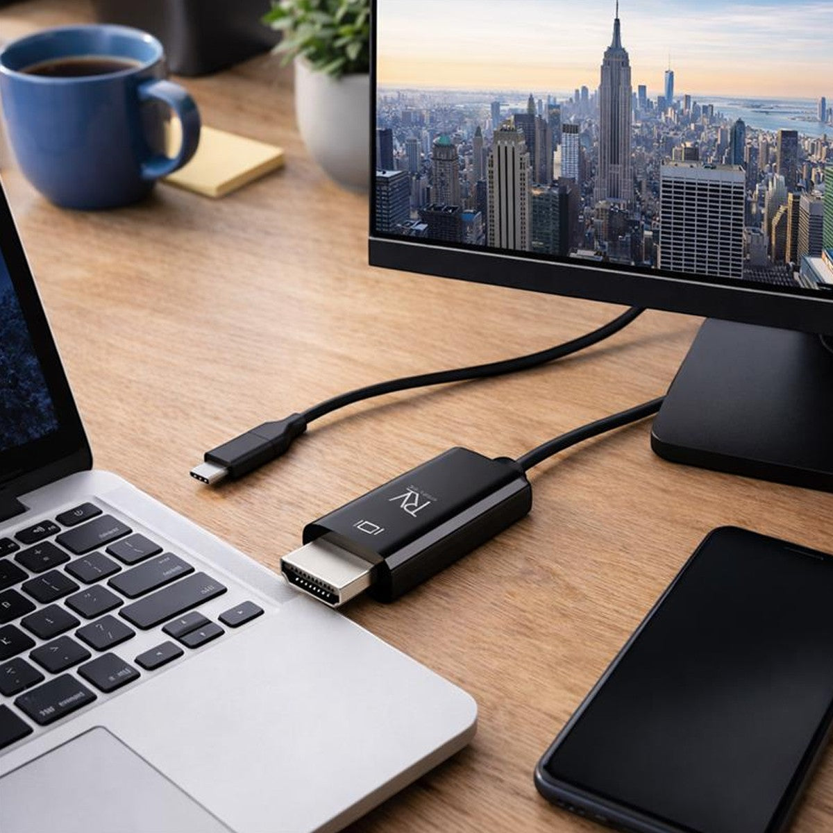 Rvelon USB-C til HDMI 1.4-kabel 4K - 2 meter
