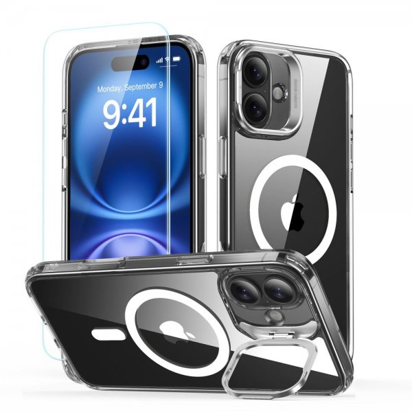 ESR iPhone 16 Deksel og Skjermbeskytter Classic Hybrid Kickstand MagSafe Set Transparent