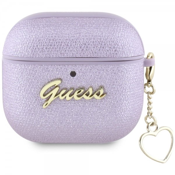 Guess AirPods 4 Deksel Metallic Script Charm Lilla