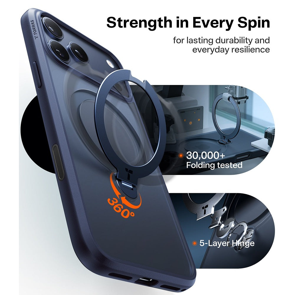 Torras iPhone 17 Pro Max Deksel Ostand Q3 Spin Deep Blue