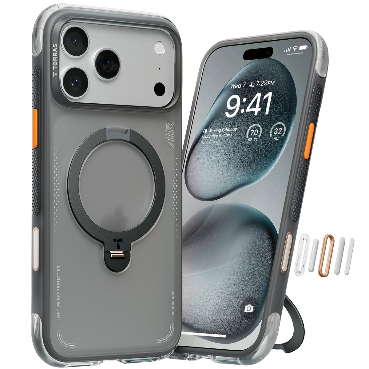 Torras iPhone 17 Pro Max Deksel Ostand Q3 Air Shadow Black