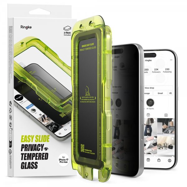 Ringke iPhone 17 Pro Skjermbeskytter Easy Slide Privacy 2-pakning