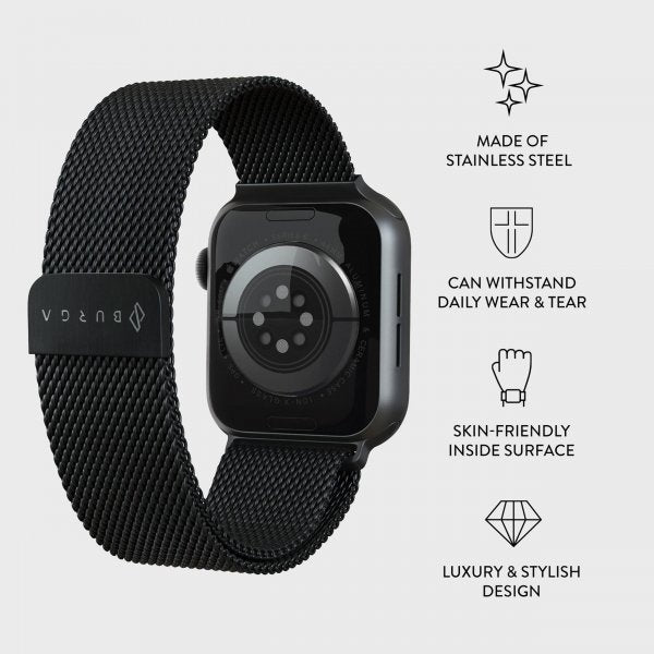 Burga Apple Watch 38/40/41/42mm Armbånd Metal Mesh Svart