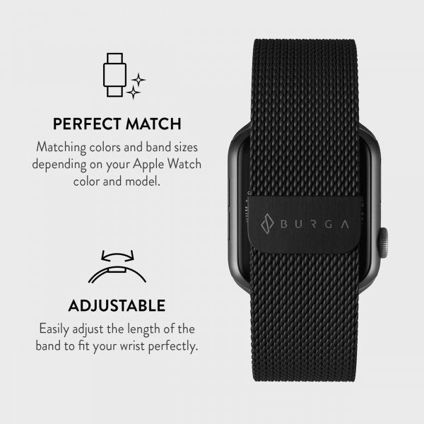 Burga Apple Watch 38/40/41/42mm Armbånd Metal Mesh Svart