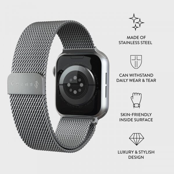 Burga Apple Watch 44/45/46mm/Ultra 49mm Armbånd Metal Mesh Sølv