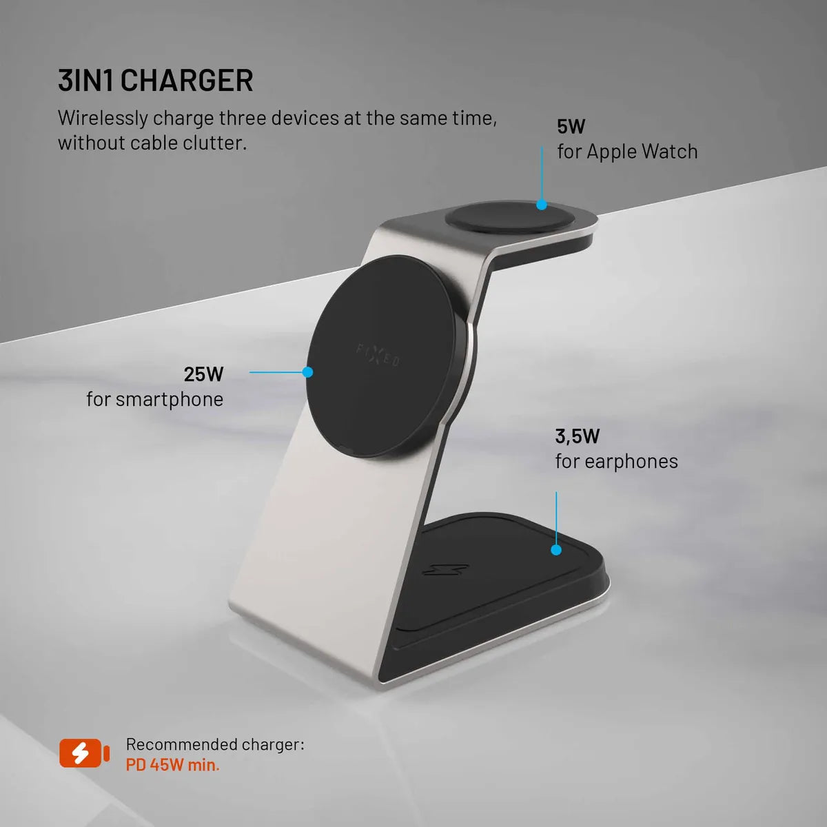 Fixed Trådløs lader för Apple MagPowerstation Alu 25W Qi 2.2