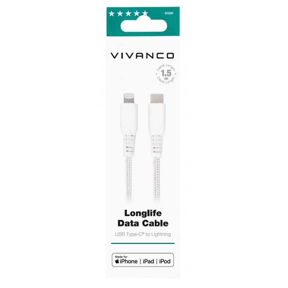 Vivanco Kabel Longlife Braided USB-C/Lightning 1.5m Hvit