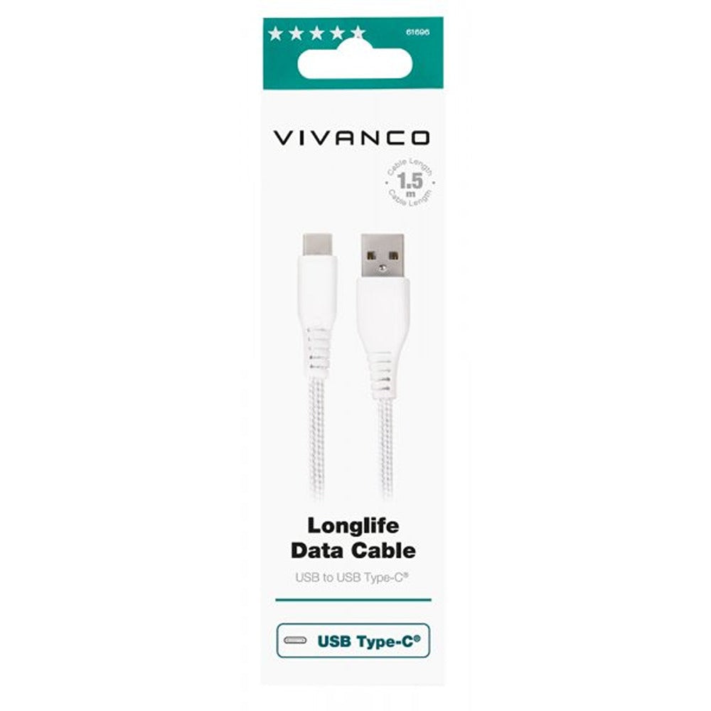 Vivanco Kabel Longlife Braided USB-A/USB-C 1.5m Hvit