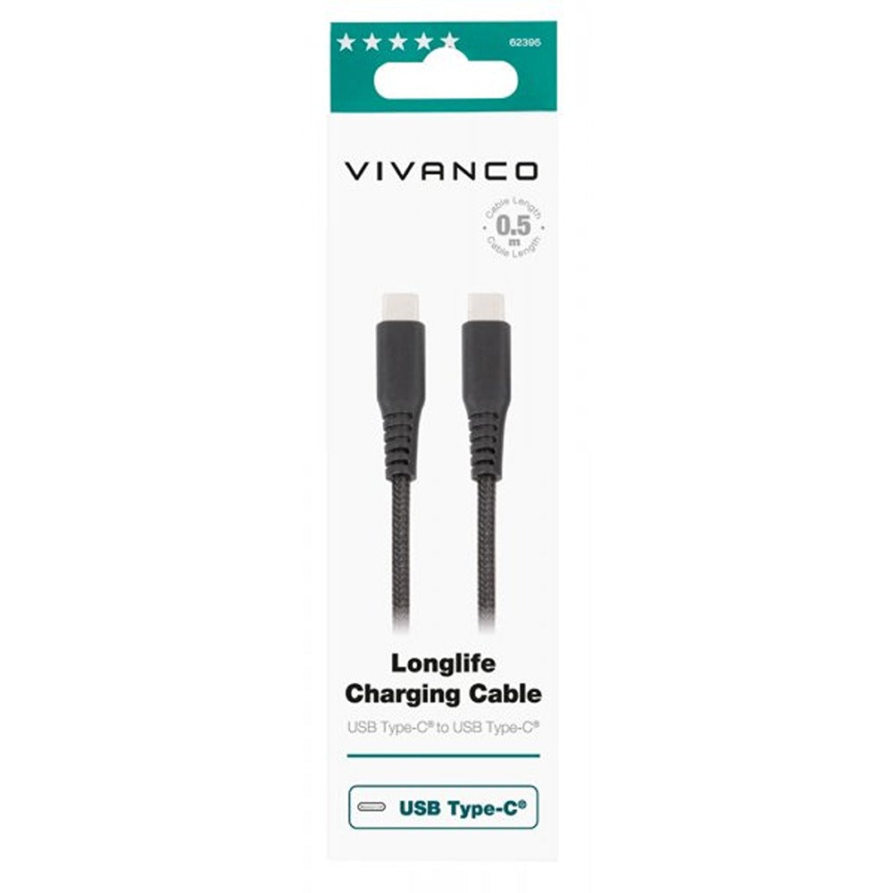 Vivanco Kabel Longlife Braided USB-C/USB-C 0.5m Svart