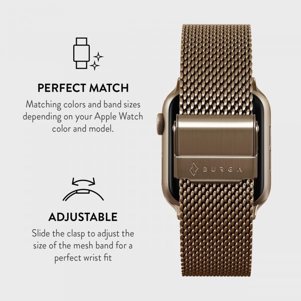 Burga Apple Watch 44/45/46mm/Ultra 49mm Armbånd Mesh Elegance Gull