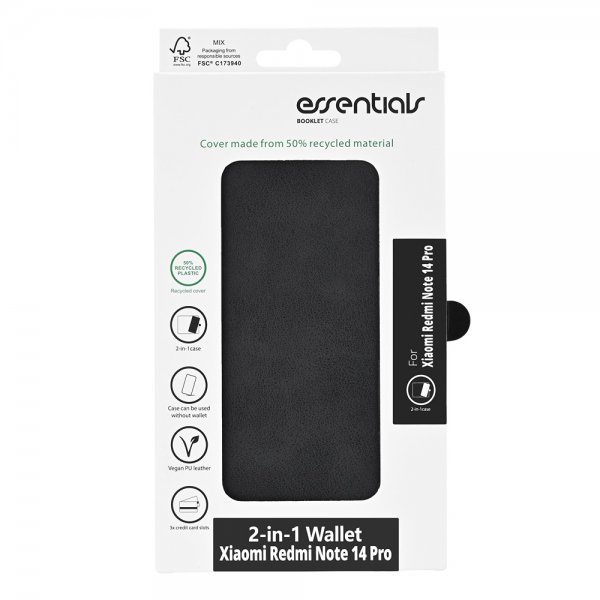 Essentials Xiaomi Redmi Note 14 Pro 5G Etui 2-in-1 Vegan Leather Svart