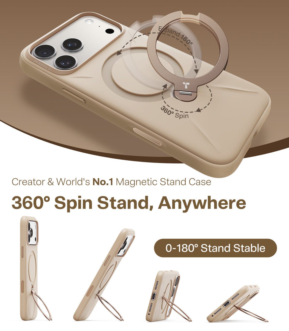 Torras iPhone 17 Pro Deksel Ostand Q3 Silicone Desert Gold