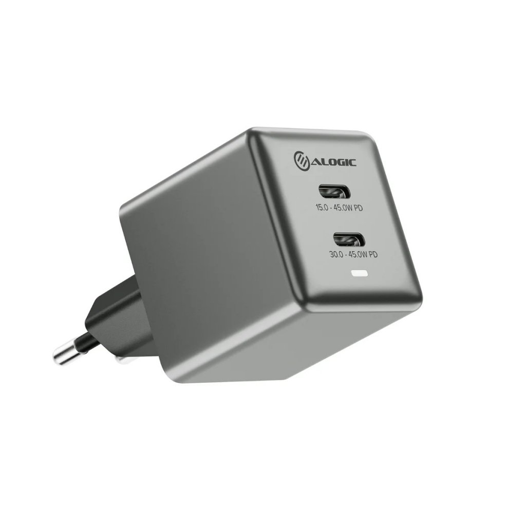 Alogic Lader Dual USB-C Rapid Power 45W Cube GaN Grå
