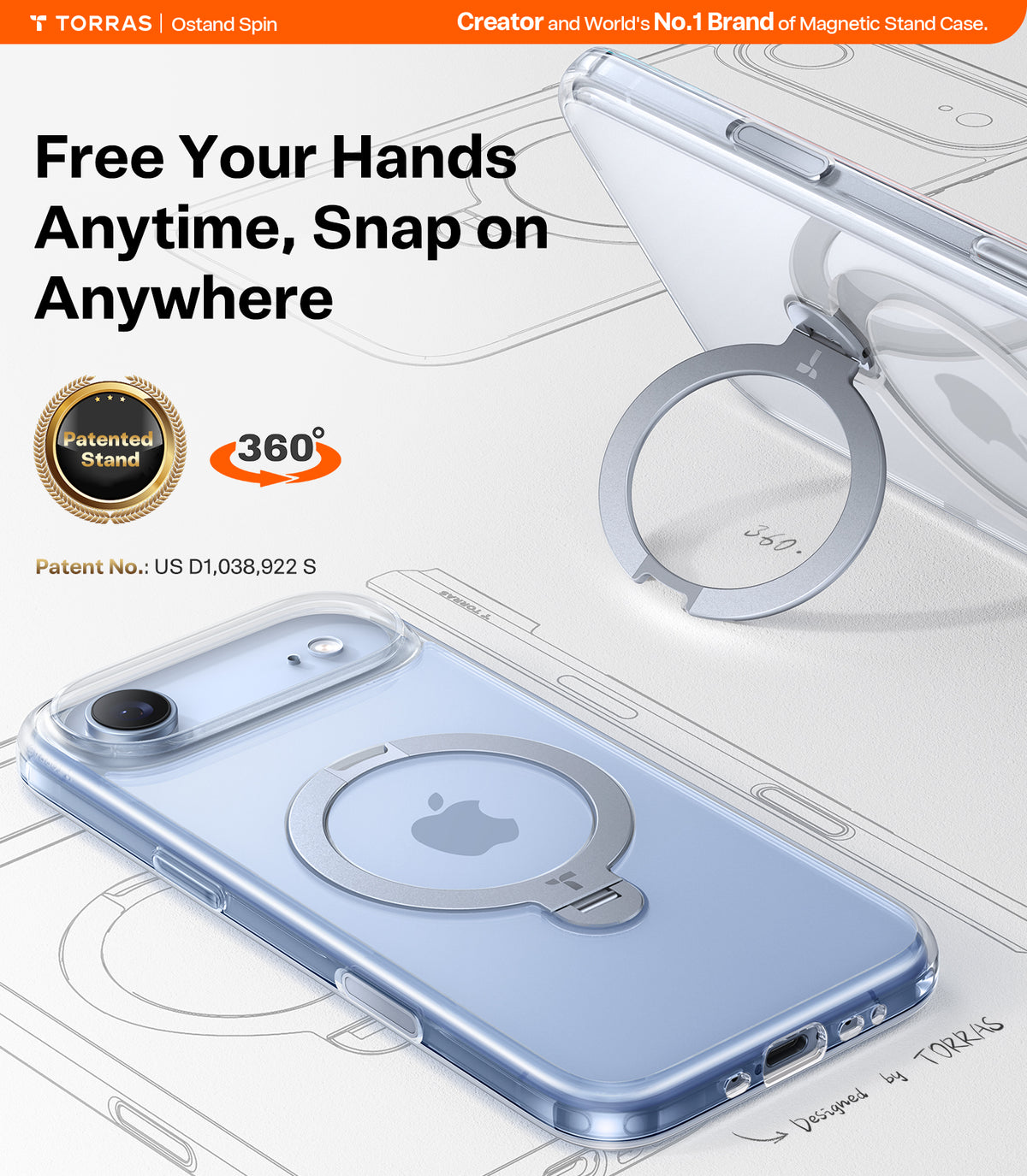 Torras iPhone Air Deksel Ostand Q3 Spin Klar