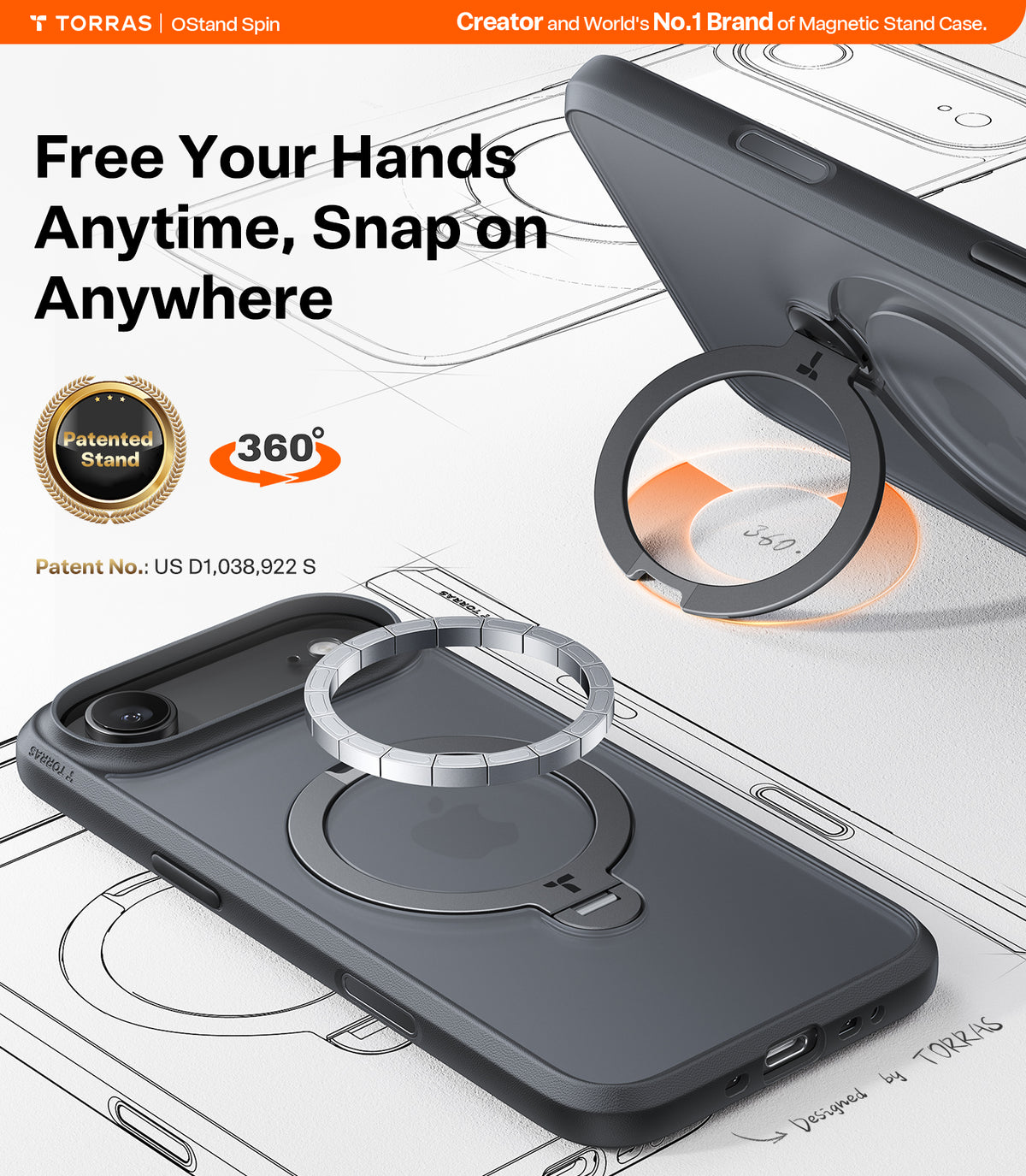 Torras iPhone Air Deksel Ostand Q3 Spin Obsidian Black