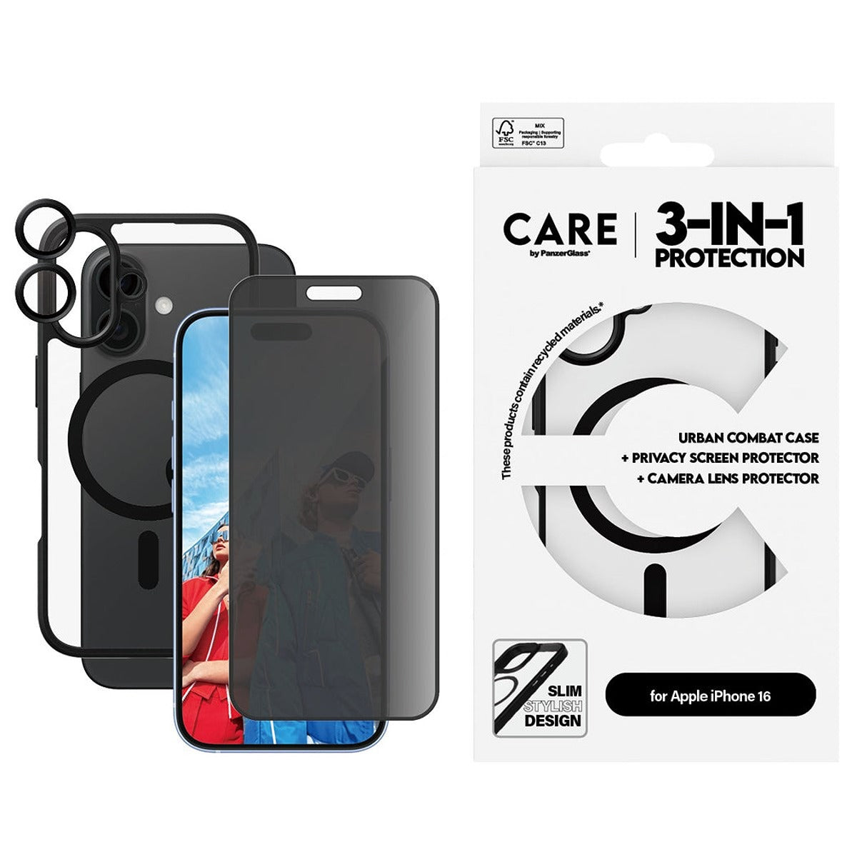 PanzerGlass iPhone 16 3-in-1 Protection Privacy Bundle