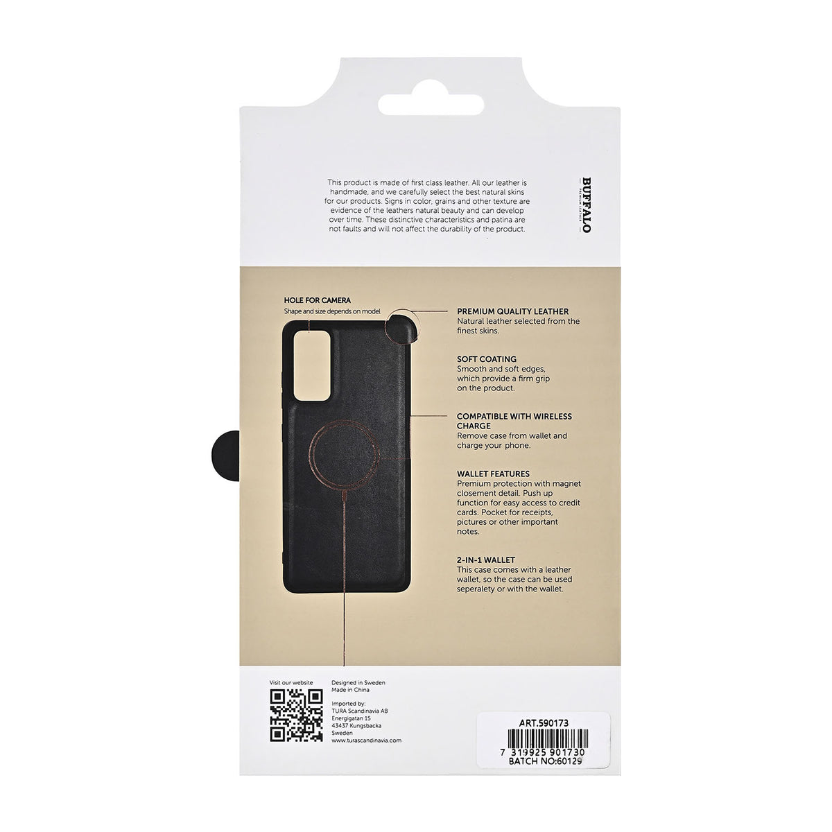 Buffalo Samsung Galaxy S26 FE Etui 2-i-1 Ekte Lær 3 Kortlommer Svart