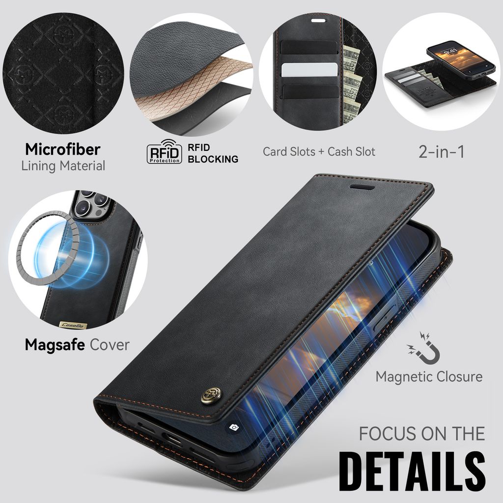 CaseMe iPhone 15 Pro Max Etui C49 Series Svart