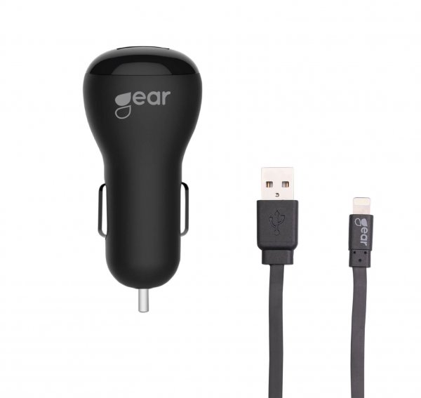 Gear Bil laddare 1xUSB 1A Lightning Kabel 1m MFI Svart