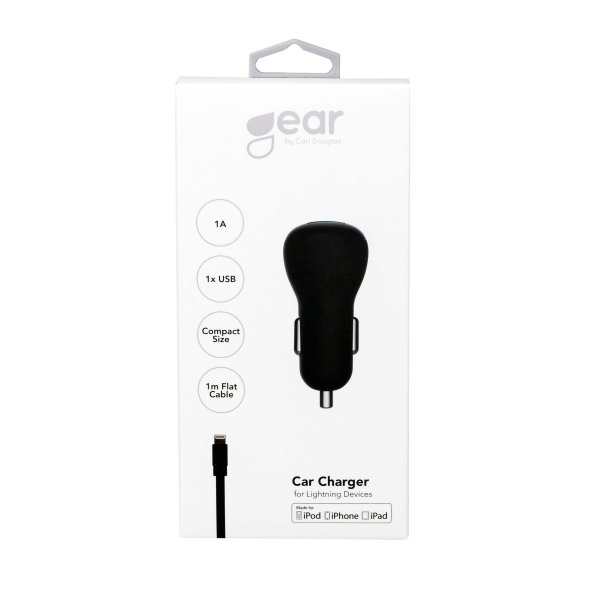 Gear Bil laddare 1xUSB 1A Lightning Kabel 1m MFI Svart