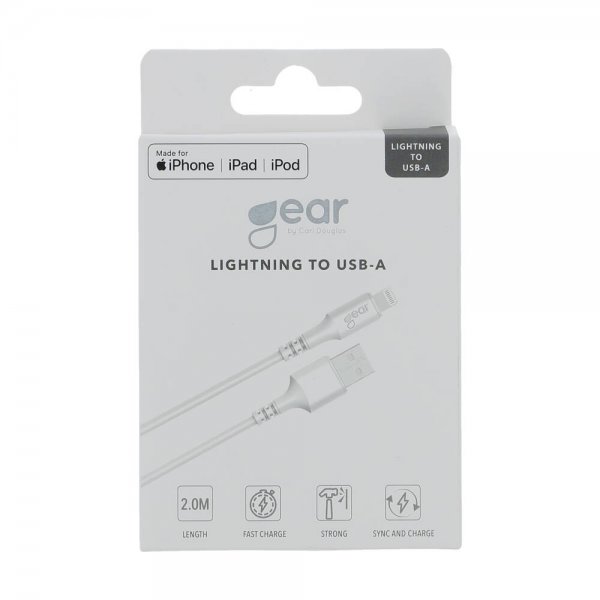 Gear Ladekabel Lightning til USB-A 2m MFI Hvit