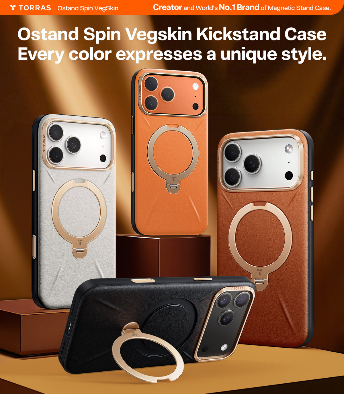 Torras iPhone 17 Pro Deksel Ostand Q3 Vegskin Obsidian Black