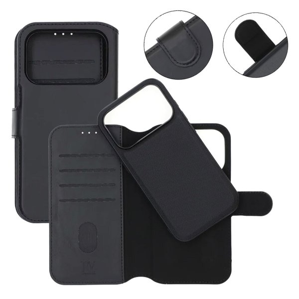 Rvelon iPhone 17 Pro Max Etui 4 Kortlomme Avtakbart deksel Svart