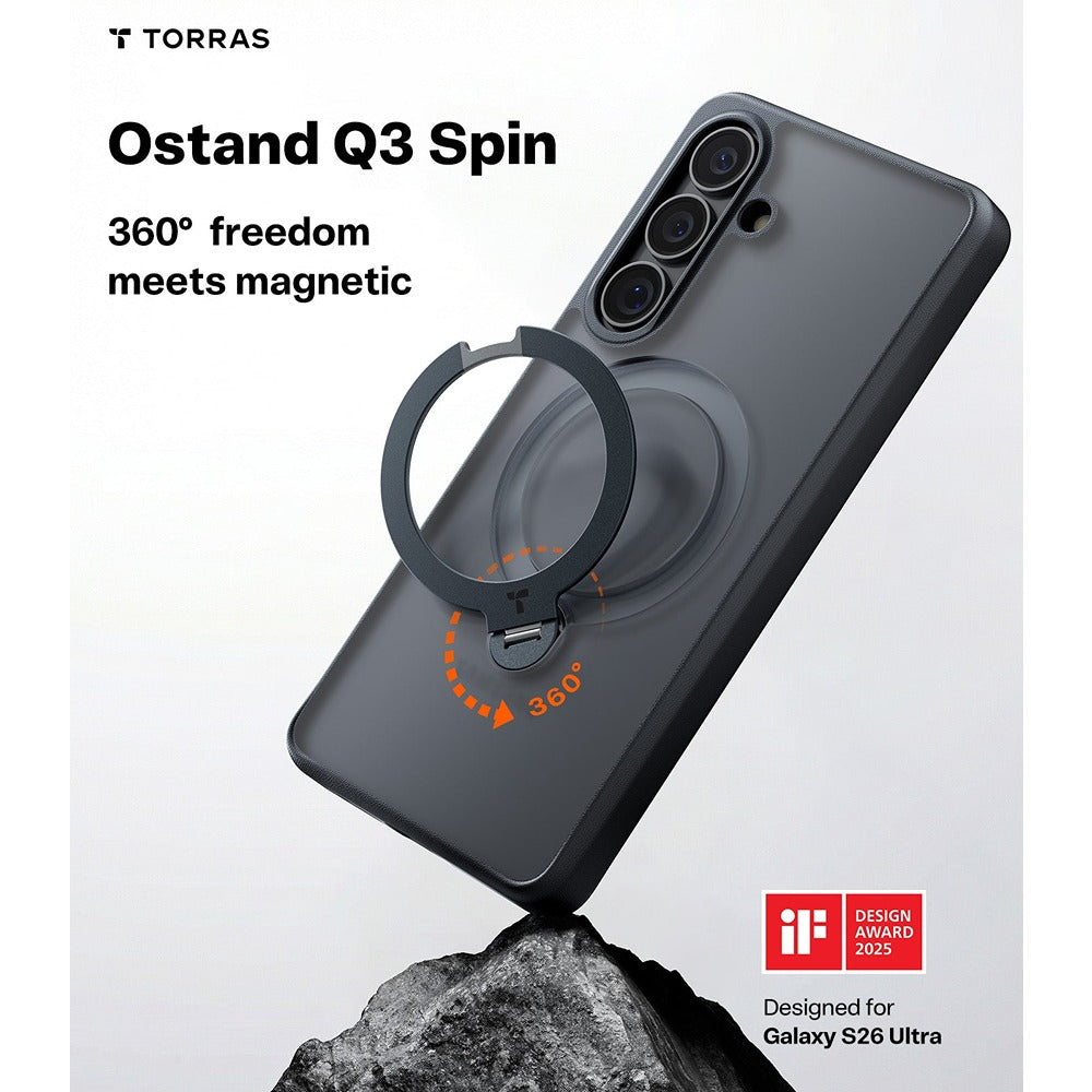 Torras Samsung Galaxy S26 Deksel Ostand Q3 Spin Obsidian Black