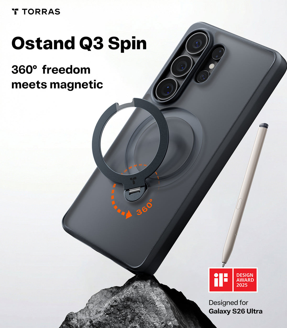 Torras Samsung Galaxy S26 Ultra Deksel Ostand Q3 Spin Obsidian Black