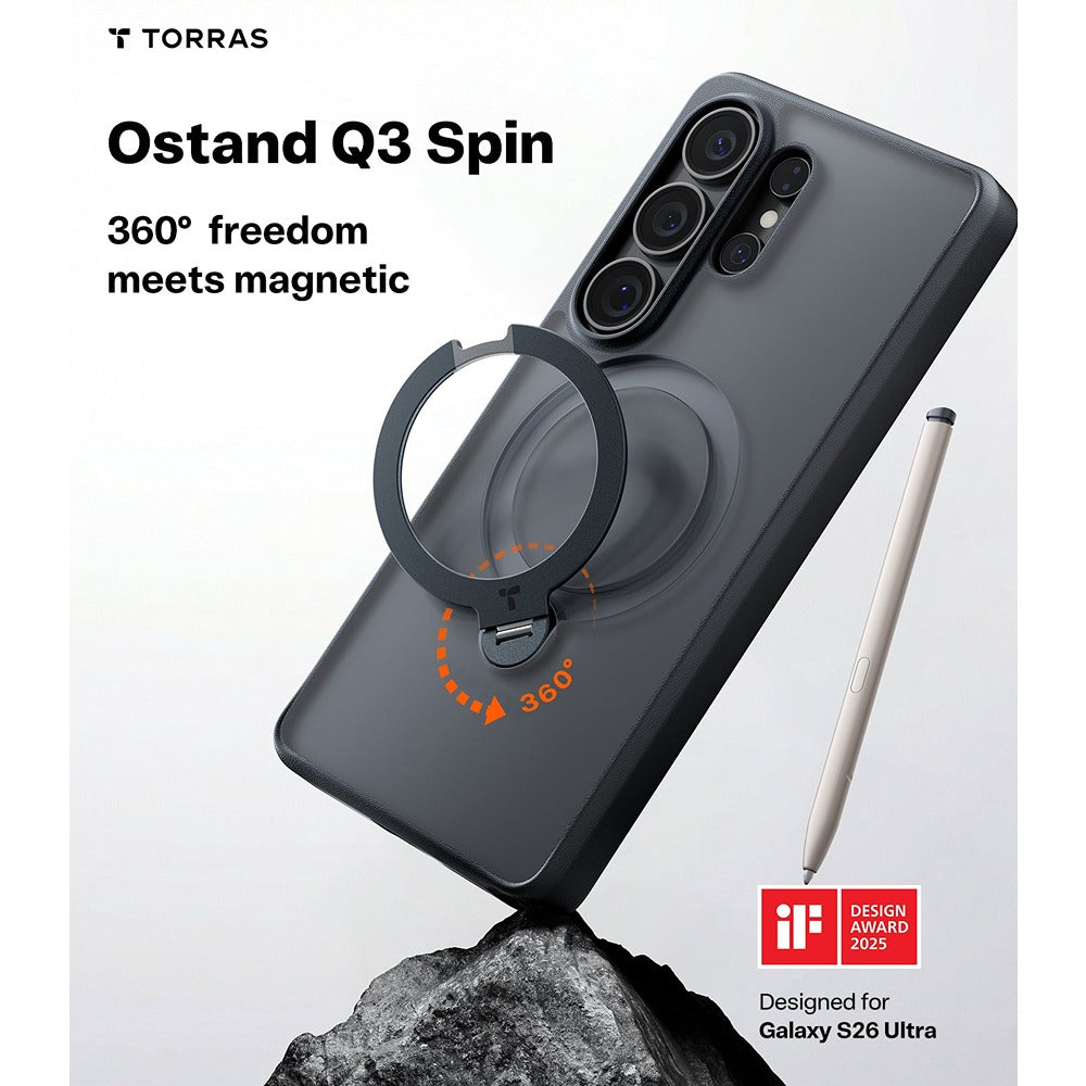 Torras Samsung Galaxy S26 Ultra Deksel Ostand Q3 Spin Obsidian Black