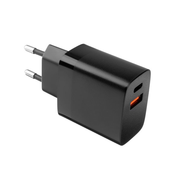 Fixed Lader med USB-C Kabel 1m 2xUSB-A 17W Svart