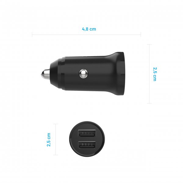 Fixed Mini Mobillader til bil 2xUSB-A 15W