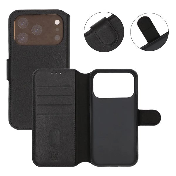Rvelon iPhone 17 Pro Etui Ekte Skinn Svart