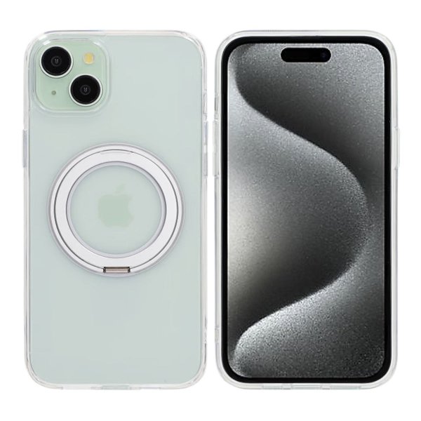 iPhone 15 Plus Deksel Roterbart Stativ Transparent