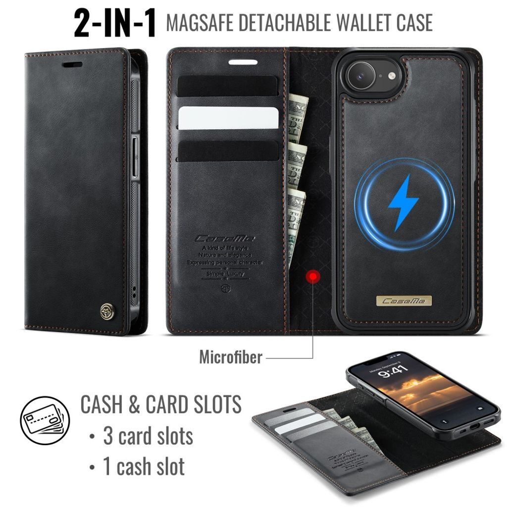 CaseMe iPhone 16e/iPhone 17e Etui C49 Series Svart