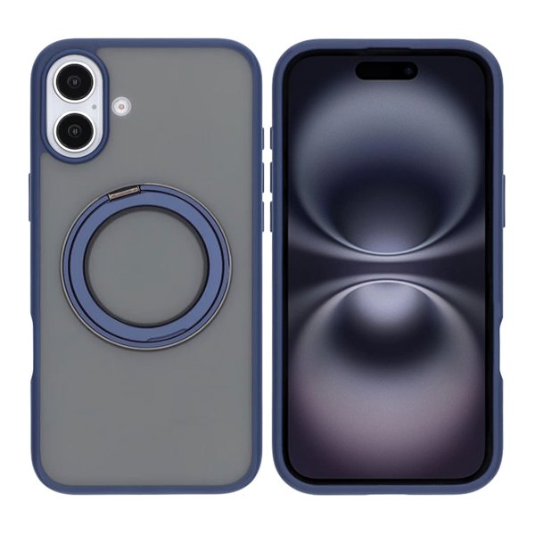 iPhone 16 Plus Deksel Roterbart Stativ Blå