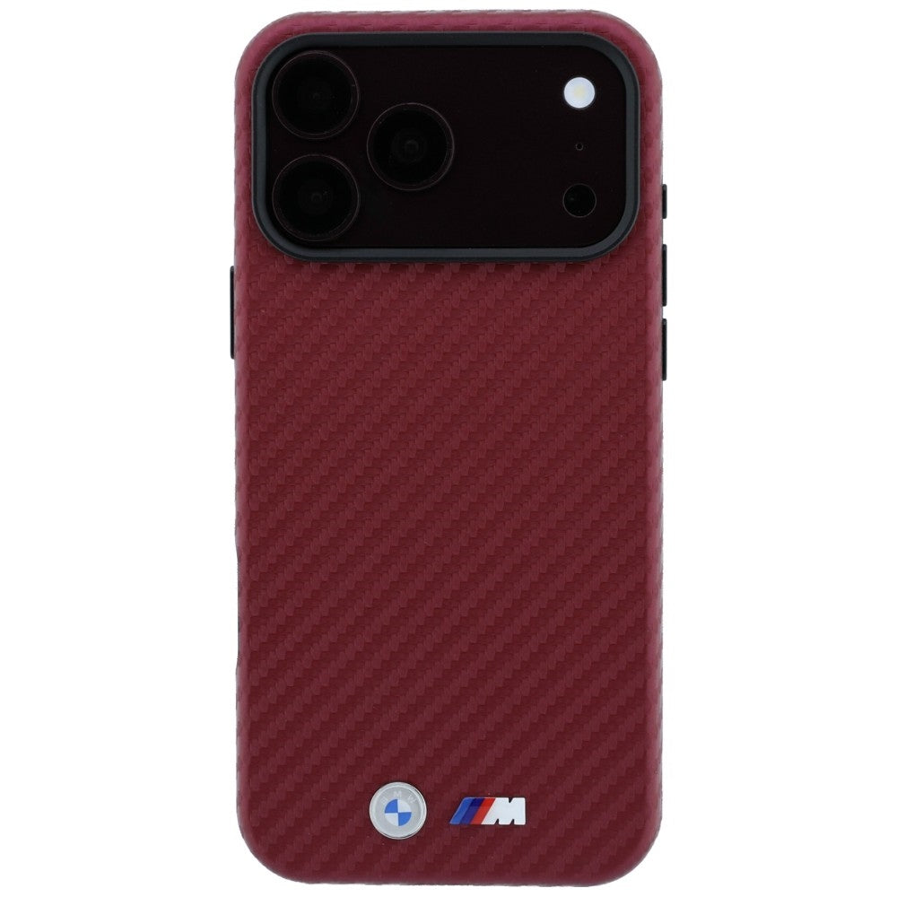 BMW iPhone 17 Pro Max/iPhone 18 Pro Max Deksel M Carbon Metal Logo burgunder