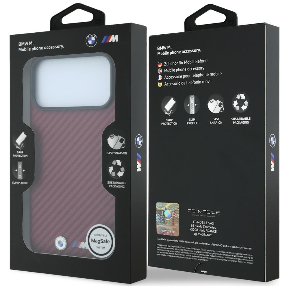 BMW iPhone 17 Pro Max/iPhone 18 Pro Max Deksel M Carbon Metal Logo burgunder