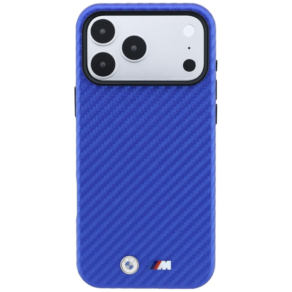 BMW iPhone 17 Pro Max/iPhone 18 Pro Max Deksel M Carbon Metal Logo Blå