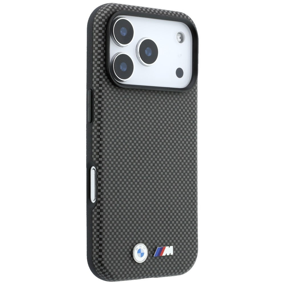 BMW iPhone 17 Pro Max/iPhone 18 Pro Max Deksel M Quadrille Kevlar Metal Logo Grå