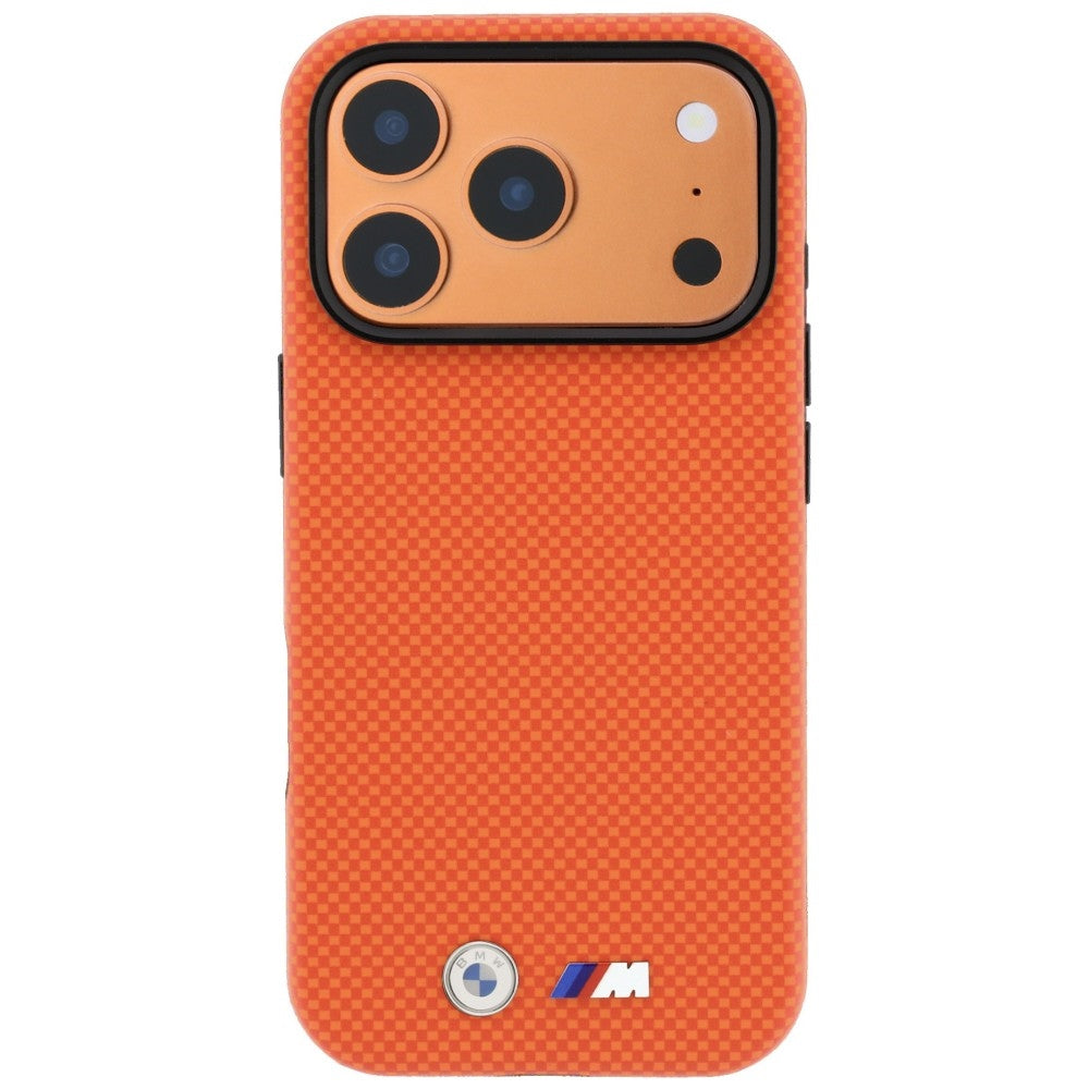 BMW iPhone 17 Pro/iPhone 18 Pro Deksel M Quadrille Kevlar med metallogo Oransje