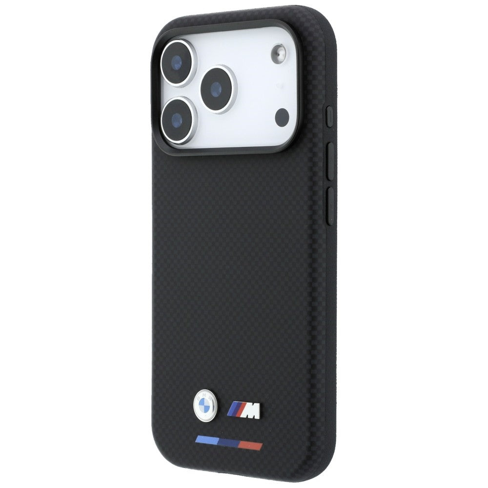 BMW iPhone 17 Pro/iPhone 18 Pro Deksel M Quadrille Kevlar Tricolor og metallogo Svart