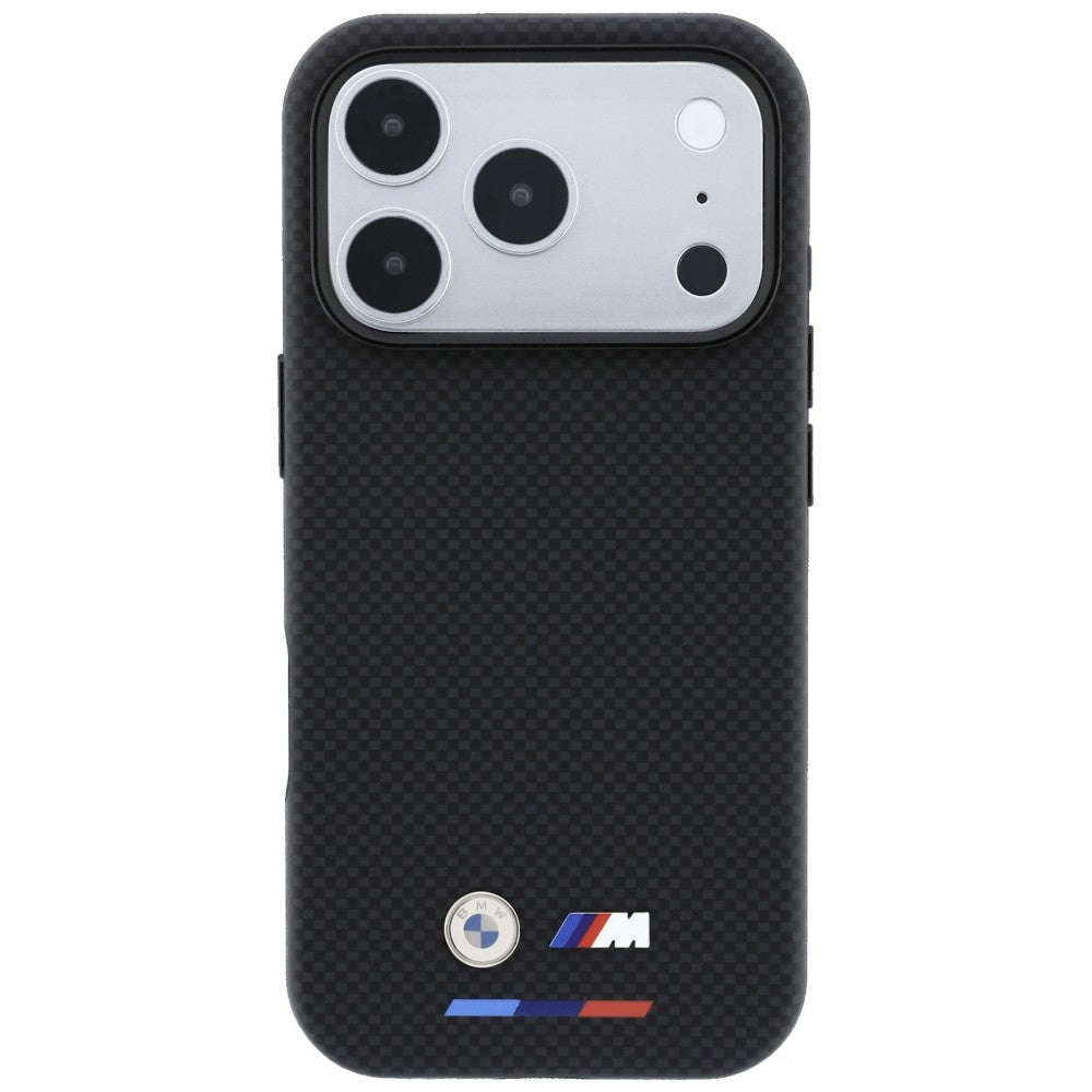 BMW iPhone 17 Pro/iPhone 18 Pro Deksel M Quadrille Kevlar Tricolor og metallogo Svart