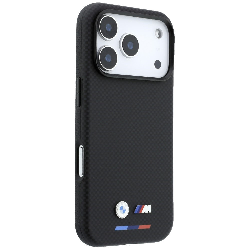 BMW iPhone 17 Pro/iPhone 18 Pro Deksel M Quadrille Kevlar Tricolor og metallogo Svart