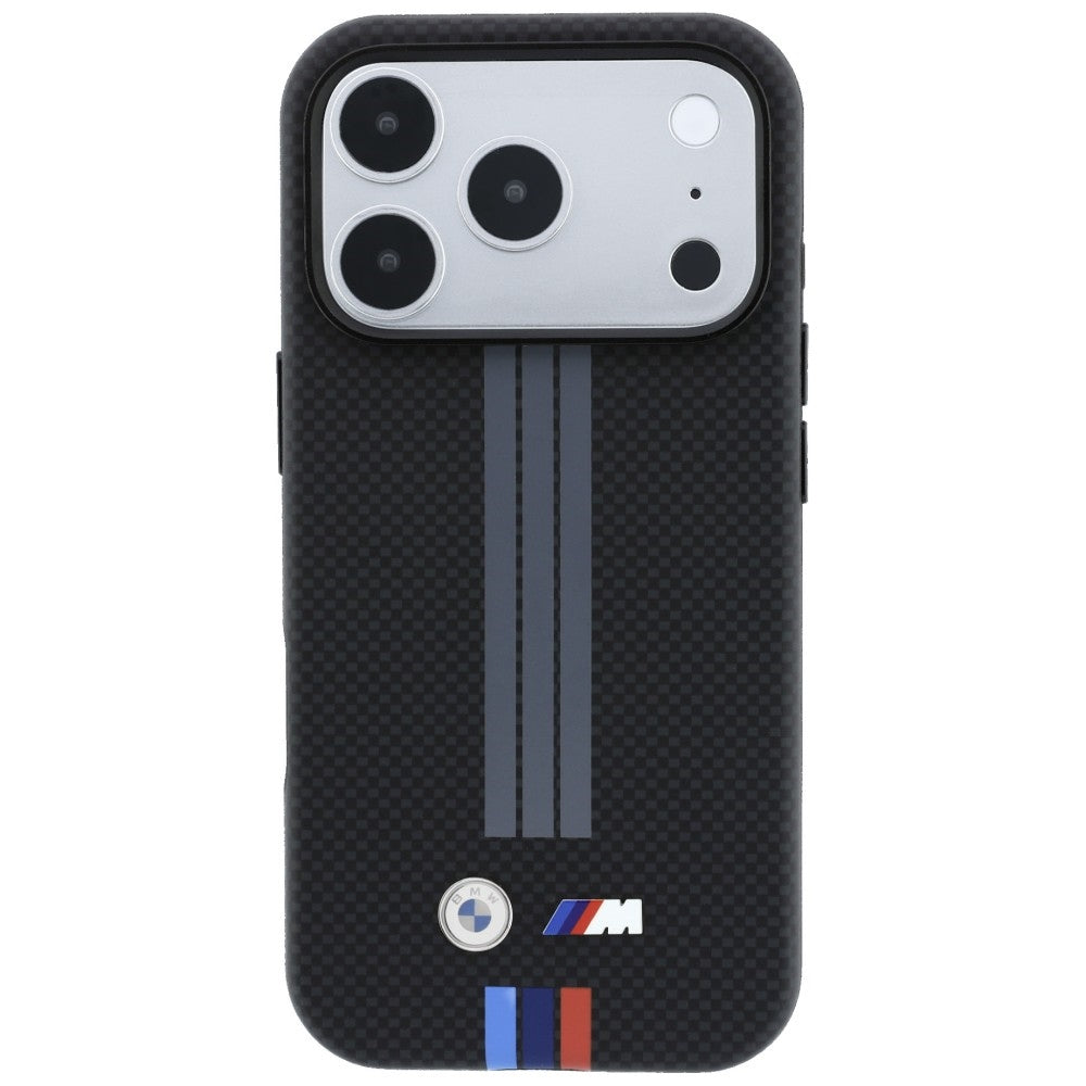 BMW iPhone 17 Pro/iPhone 18 Pro Deksel M Quadrille Kevlar med trefargede linjer Svart