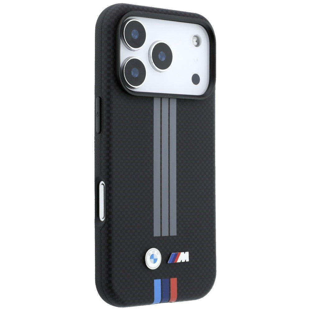 BMW iPhone 17 Pro/iPhone 18 Pro Deksel M Quadrille Kevlar med trefargede linjer Svart