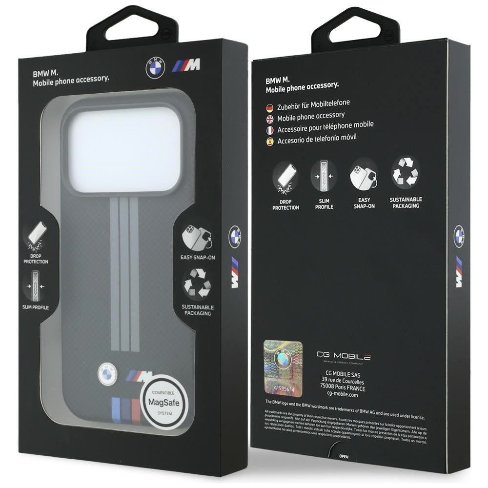 BMW iPhone 17 Pro/iPhone 18 Pro Deksel M Quadrille Kevlar med trefargede linjer Svart